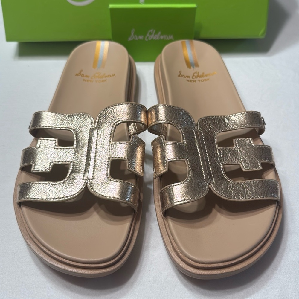 Sam Edelman Valeri Gold Leather Slides Size 8.5